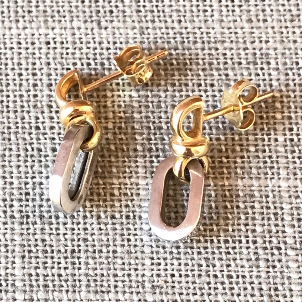💝14K Italian Designer Two Toned Drop Earrings - Picture 3 of 8